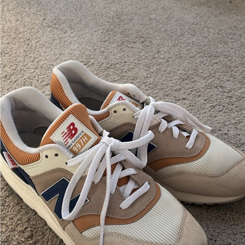 New Balance 997H Cream and Navy Sneakers